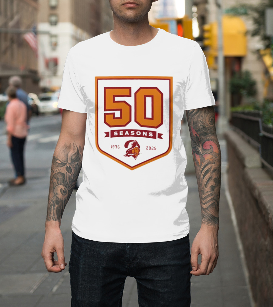 Bucky Irving 7 Tampa Bay Buccaneers 50 Seasons 1976 2025 T-Shirt