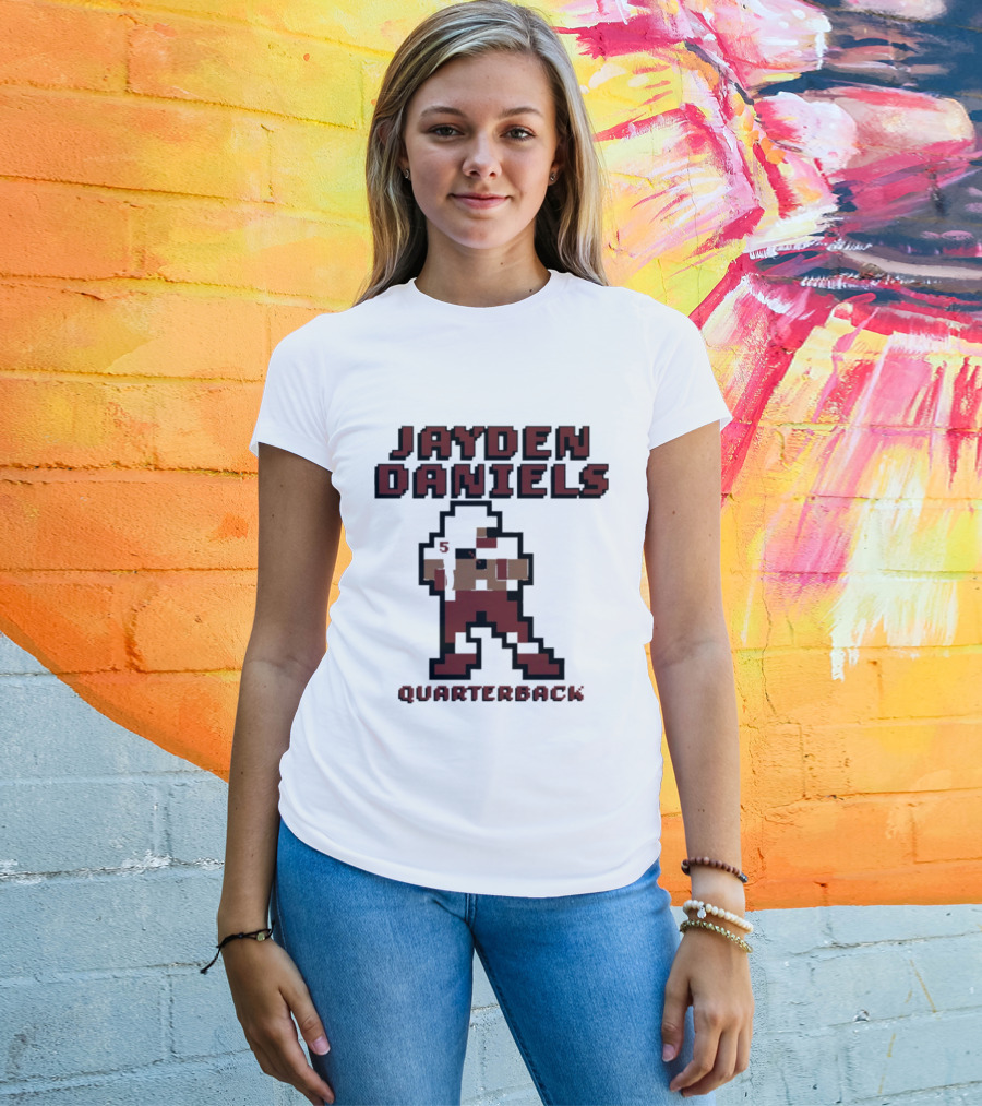 Jayden Daniels 5 Washington Commanders Quarterback Pixel T-Shirt