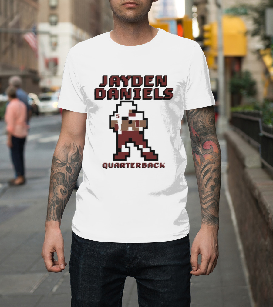 Jayden Daniels 5 Washington Commanders Quarterback Pixel T-Shirt