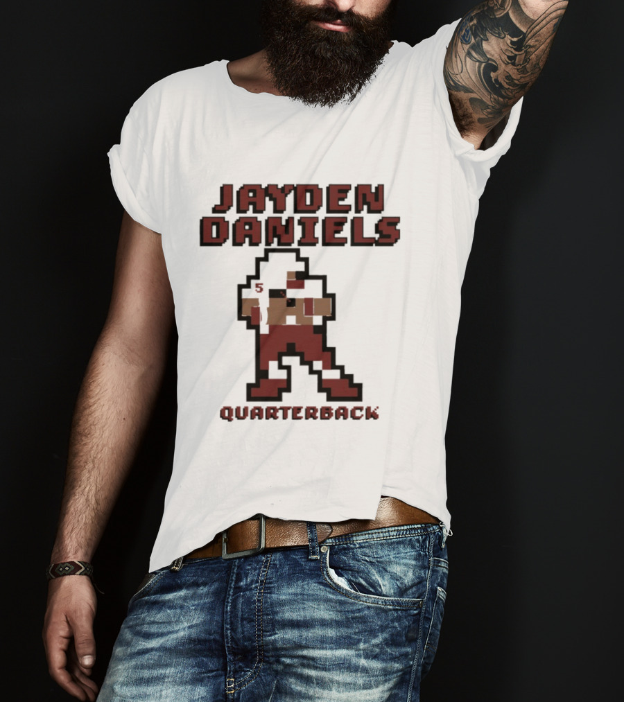 Jayden Daniels 5 Washington Commanders Quarterback Pixel T-Shirt