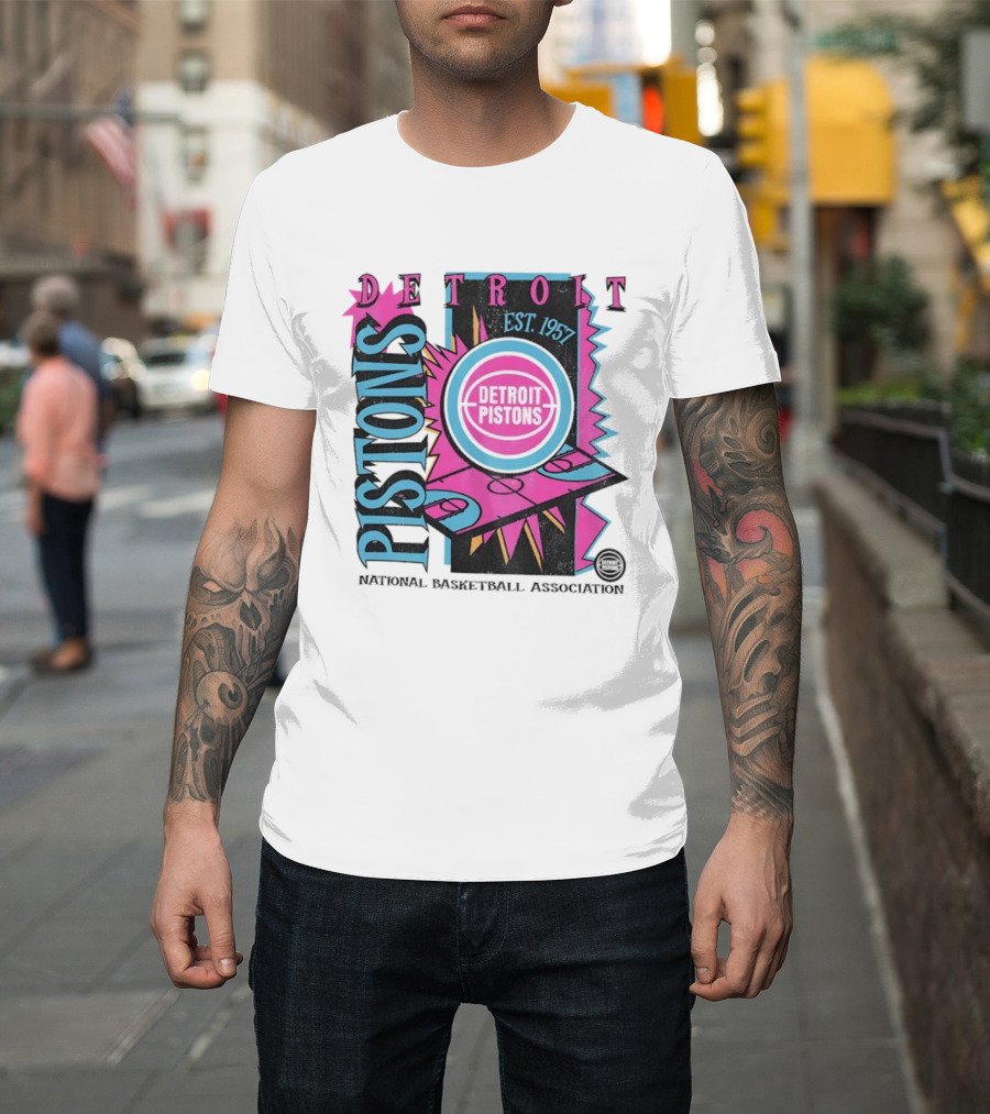 Detroit Pistons 1957 Est. Neon National Basketball Association Court T-Shirt