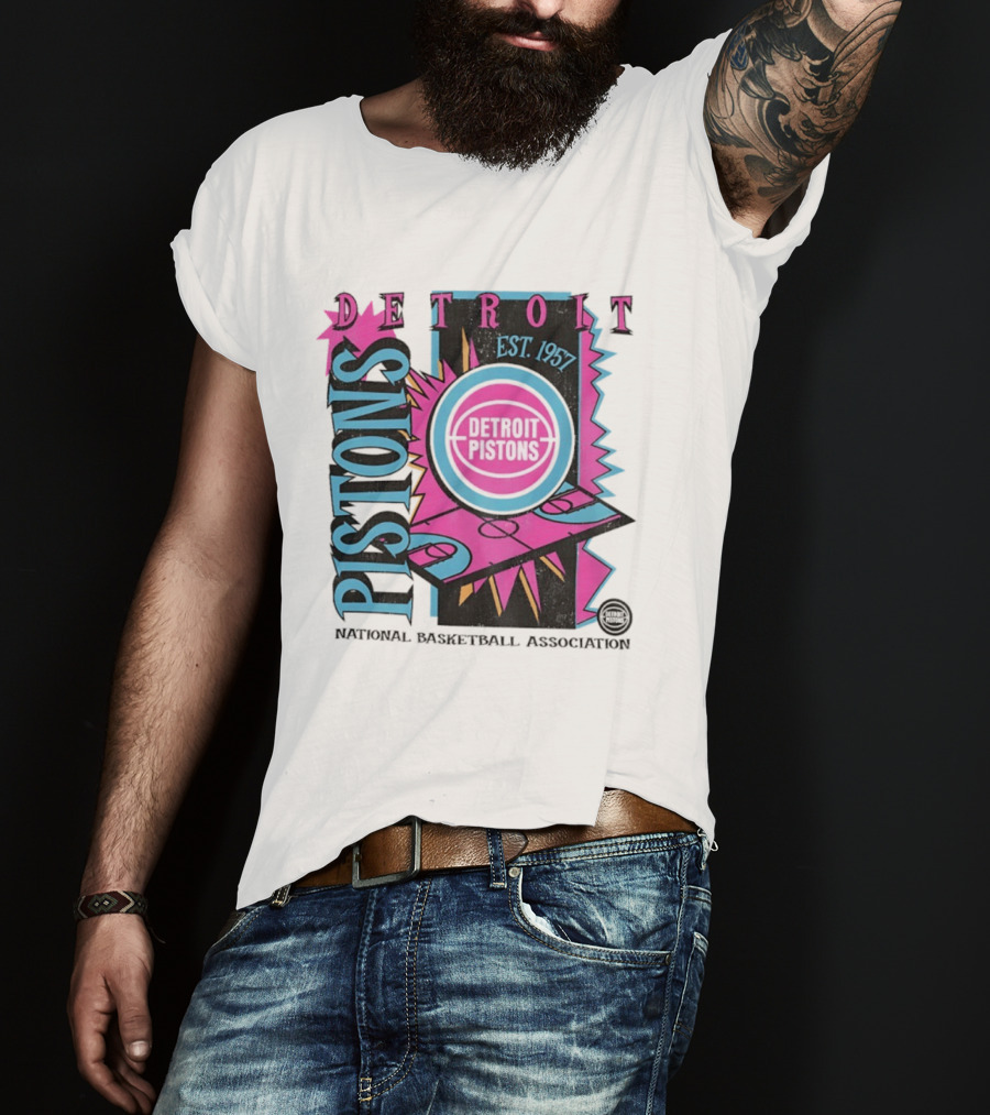 Detroit Pistons 1957 Est. Neon National Basketball Association Court T-Shirt