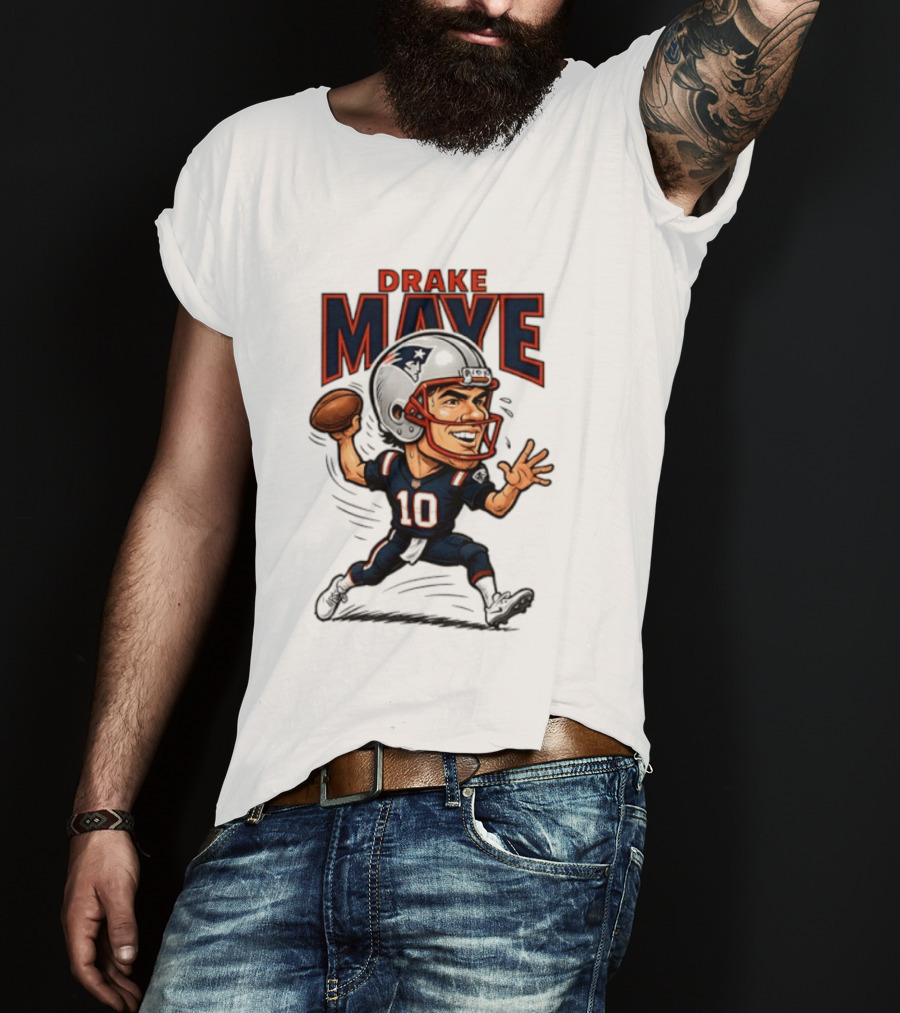 Drake Maye Football Caricature 10 Quarterback T-Shirt