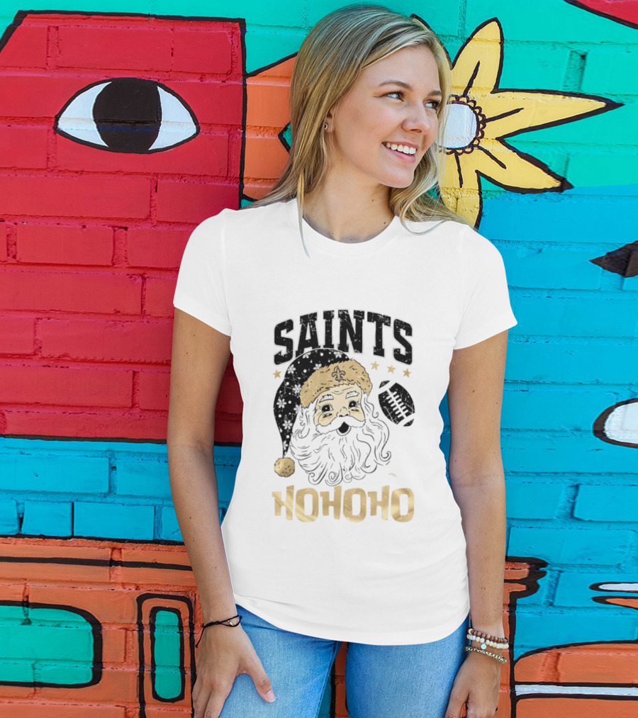 New Orleans Saints Santa Claus Ho Ho Ho Merry Christmas Football T-Shirt
