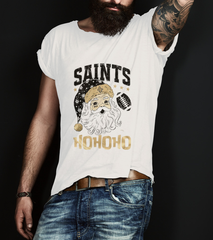 New Orleans Saints Santa Claus Ho Ho Ho Merry Christmas Football T-Shirt