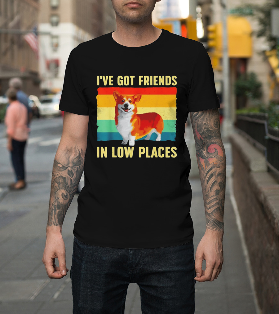 Corgi I've Got Friends In Low Places Vintage Rainbow T-Shirt