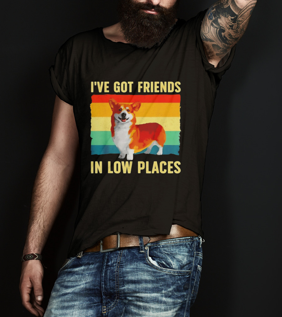 Corgi I've Got Friends In Low Places Vintage Rainbow T-Shirt