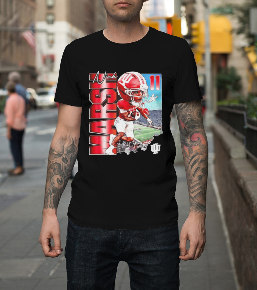 Nick Marsh Indiana Hoosiers Football Caricature 11 Stadium Scene T-Shirt