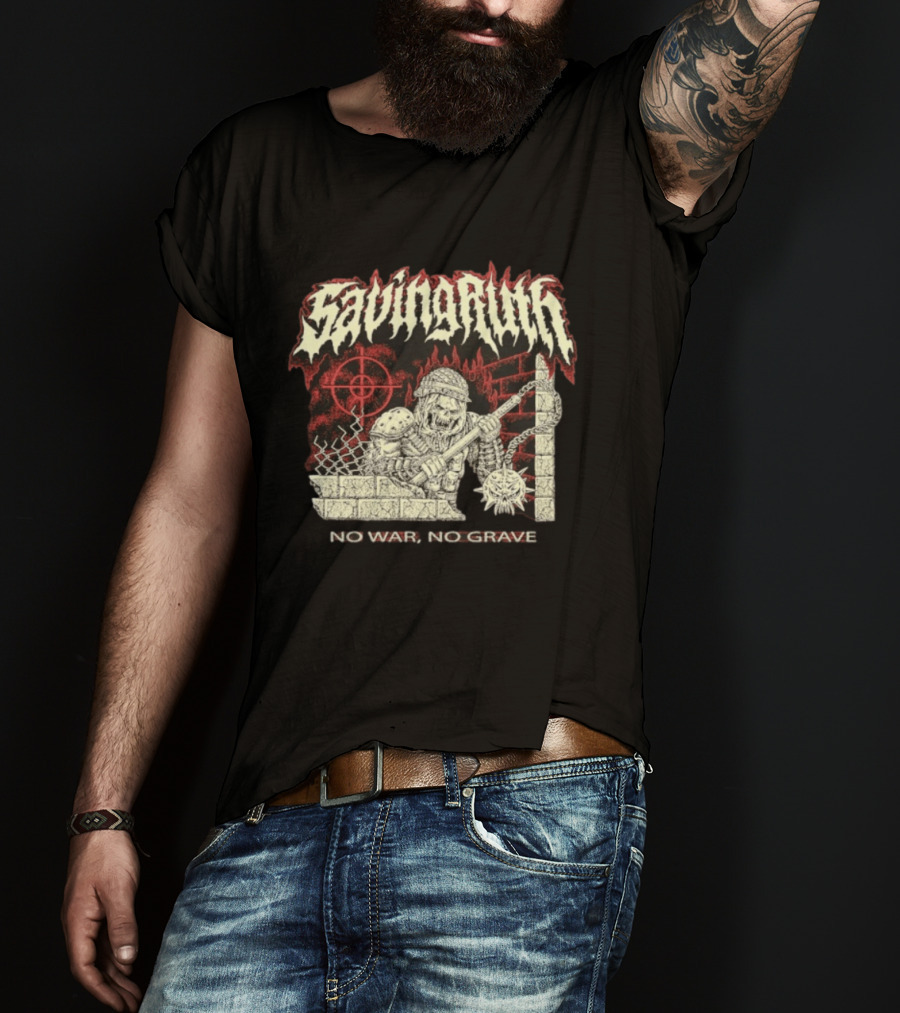 Saving Ruin No War No Grave Death Metal Medieval Warrior Skeleton T-Shirt