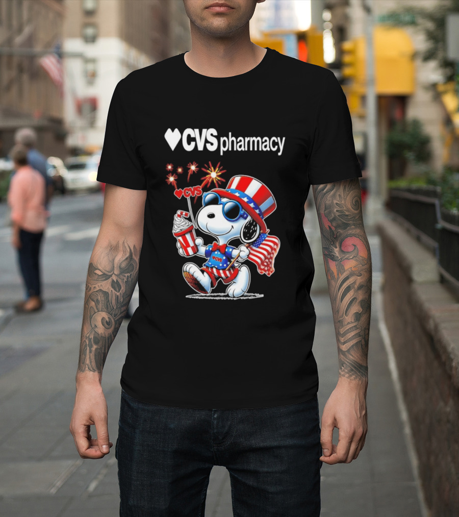Snoopy CVS Pharmacy America 1776 2026 250th Anniversary Celebration With Fireworks And Flag T-Shirt