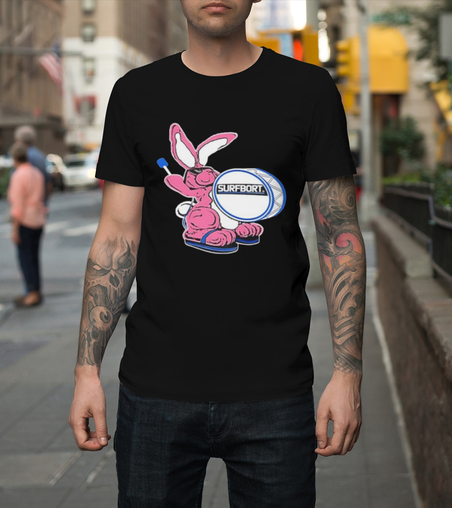 Surfbort Pink Bunny Drummer With Drumsticks And Bass Drum T-Shirt