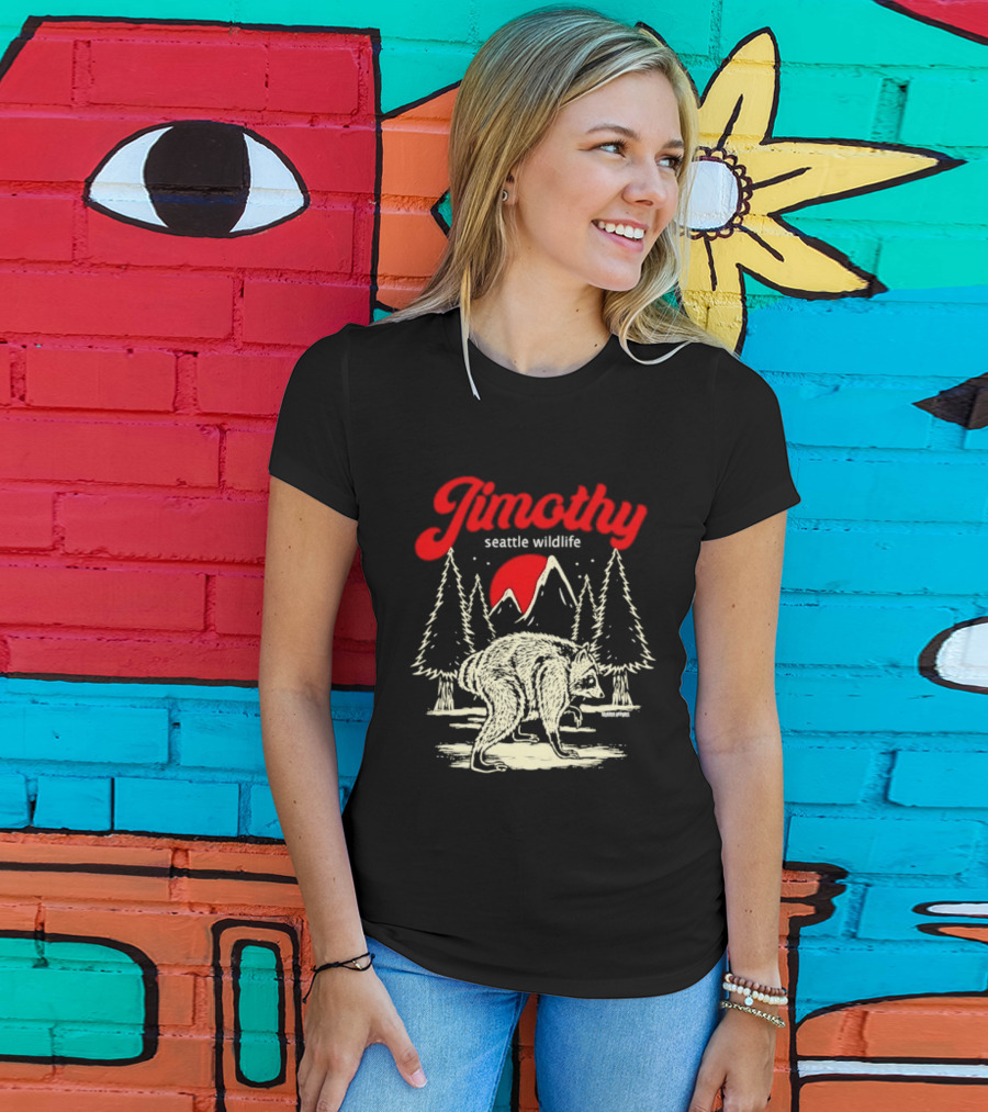 Jimothy Seattle Wildlife Raccoon Forest Moon Scene T-Shirt