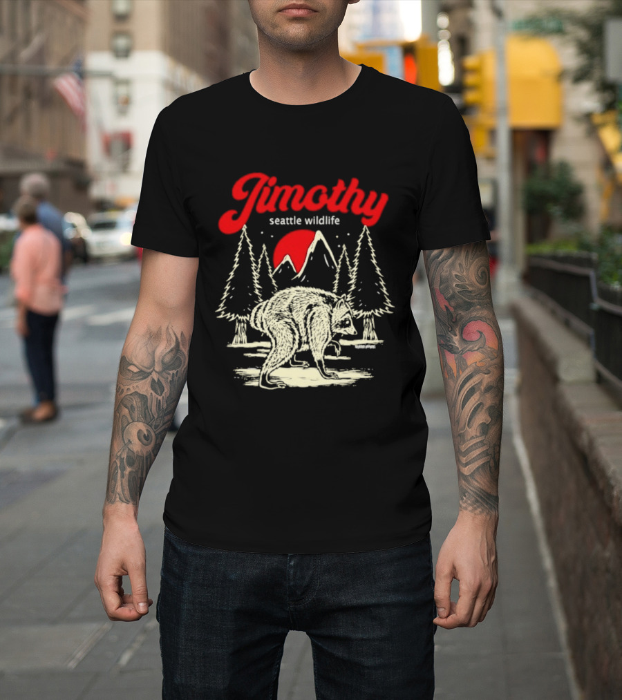 Jimothy Seattle Wildlife Raccoon Forest Moon Scene T-Shirt