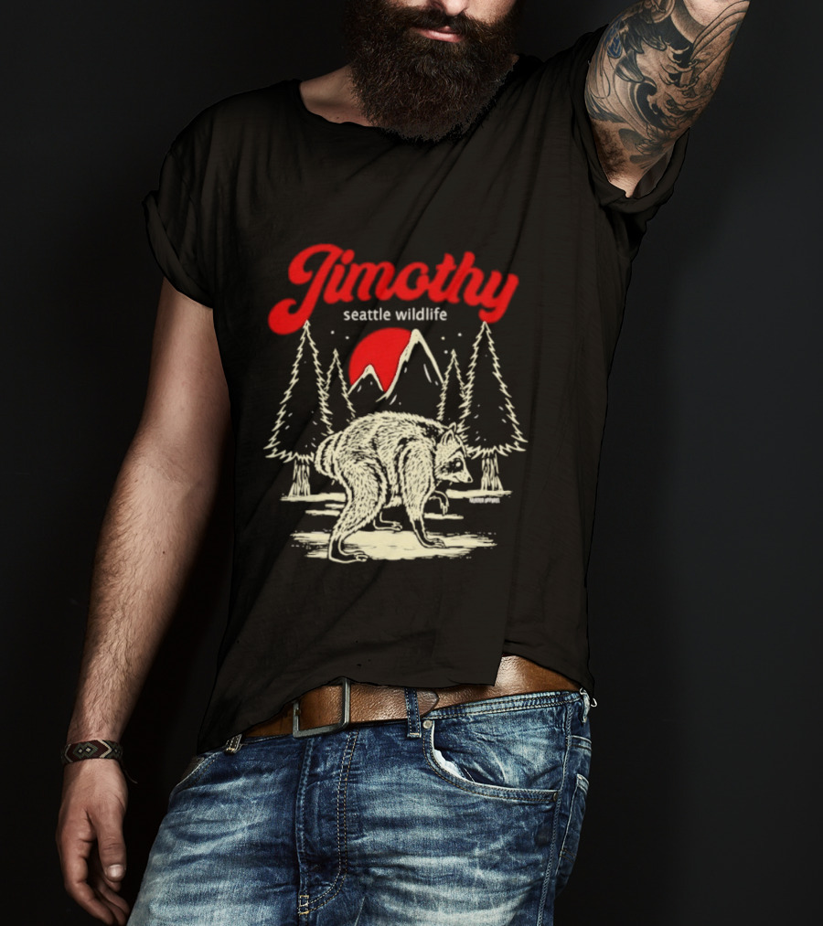 Jimothy Seattle Wildlife Raccoon Forest Moon Scene T-Shirt