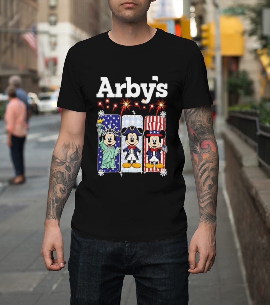 Arby's Mickey Mouse America 250th Anniversary Celebration With Statue Of Liberty And Uncle Sam Styles T-Shirt