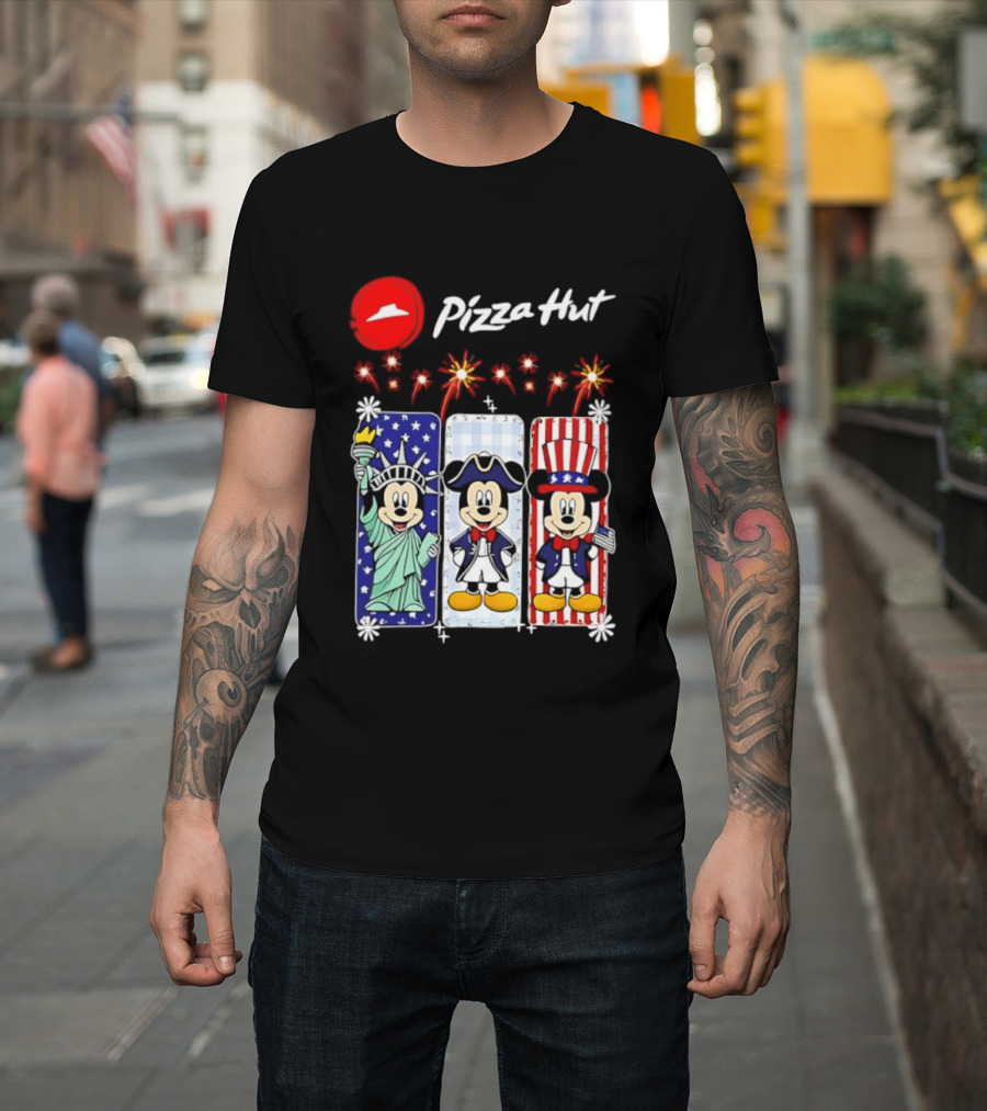 Mickey Mouse Pizza Hut America 250th Anniversary Celebration Statue Of Liberty Uncle Sam Patriotic T-Shirt