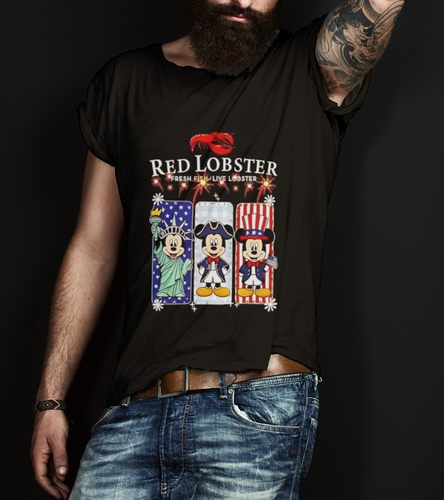 Red Lobster Mickey Mouse America 250th Anniversary Celebration Liberty George Washington Uncle Sam T-Shirt
