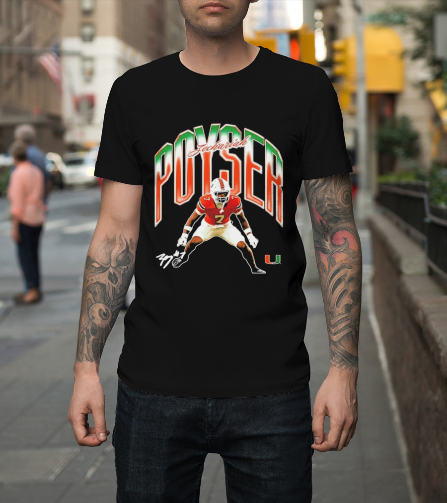 Zechariah Poyser Miami Hurricanes NCAA Football Player 7 UM T-Shirt
