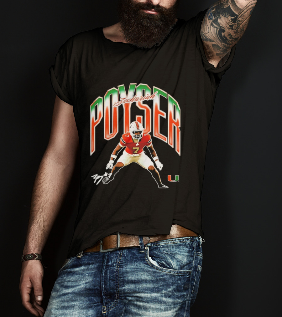 Zechariah Poyser Miami Hurricanes NCAA Football Player 7 UM T-Shirt