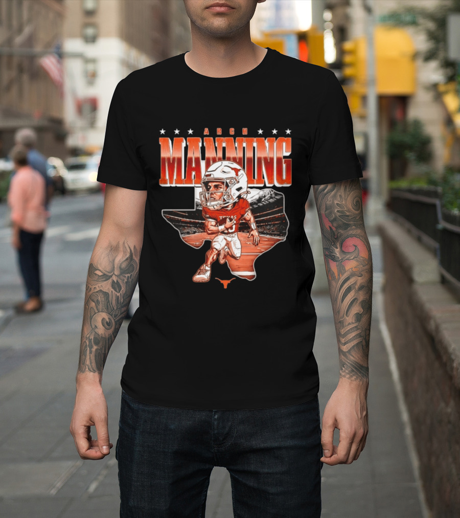 Arch Manning 16 Texas Longhorns NCAA Football Caricature Texas Stadium T-Shirt