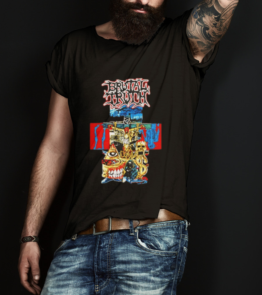Brutal Truth Crucifix Skull Grindcore Band T-Shirt