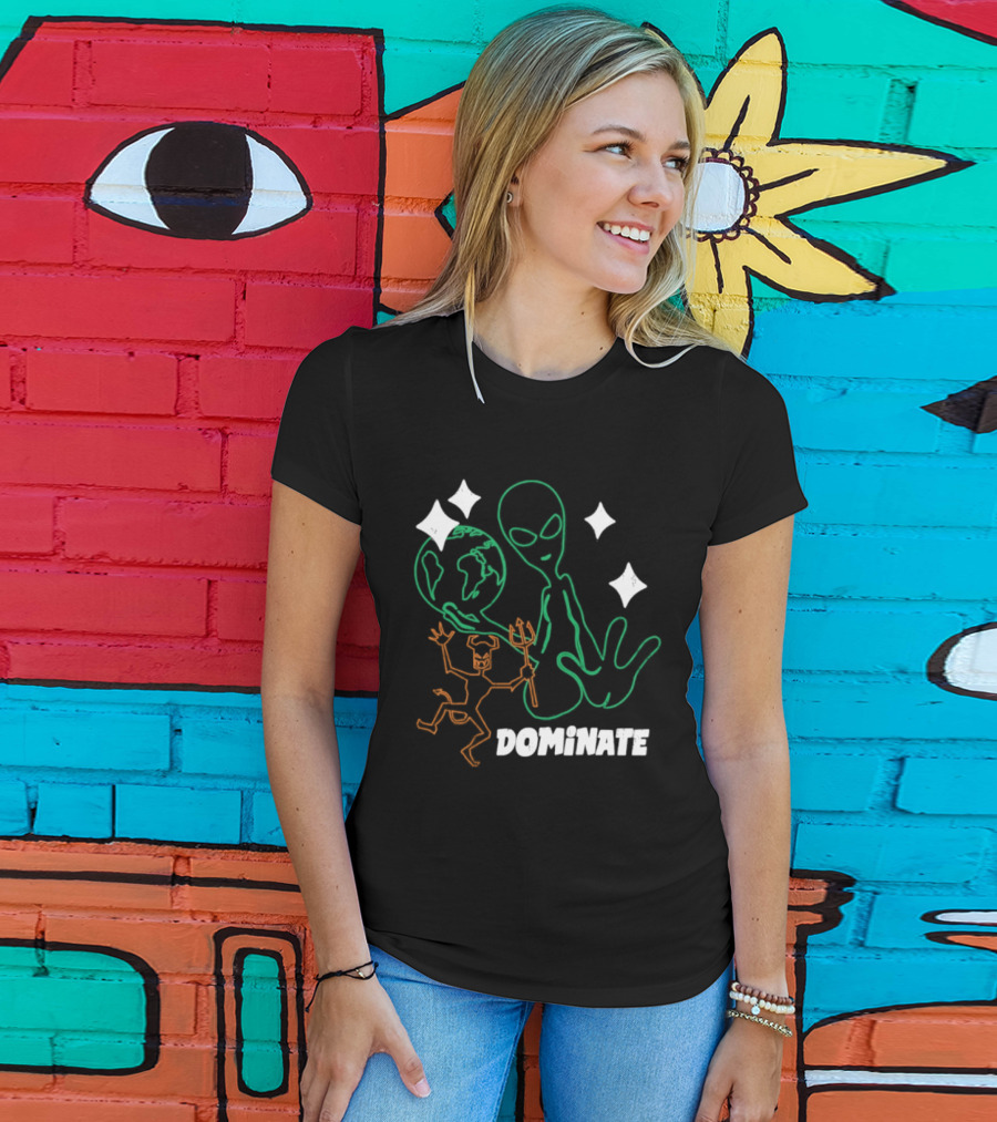 Dominate Alien Devil Earth UFO Stars T-Shirt