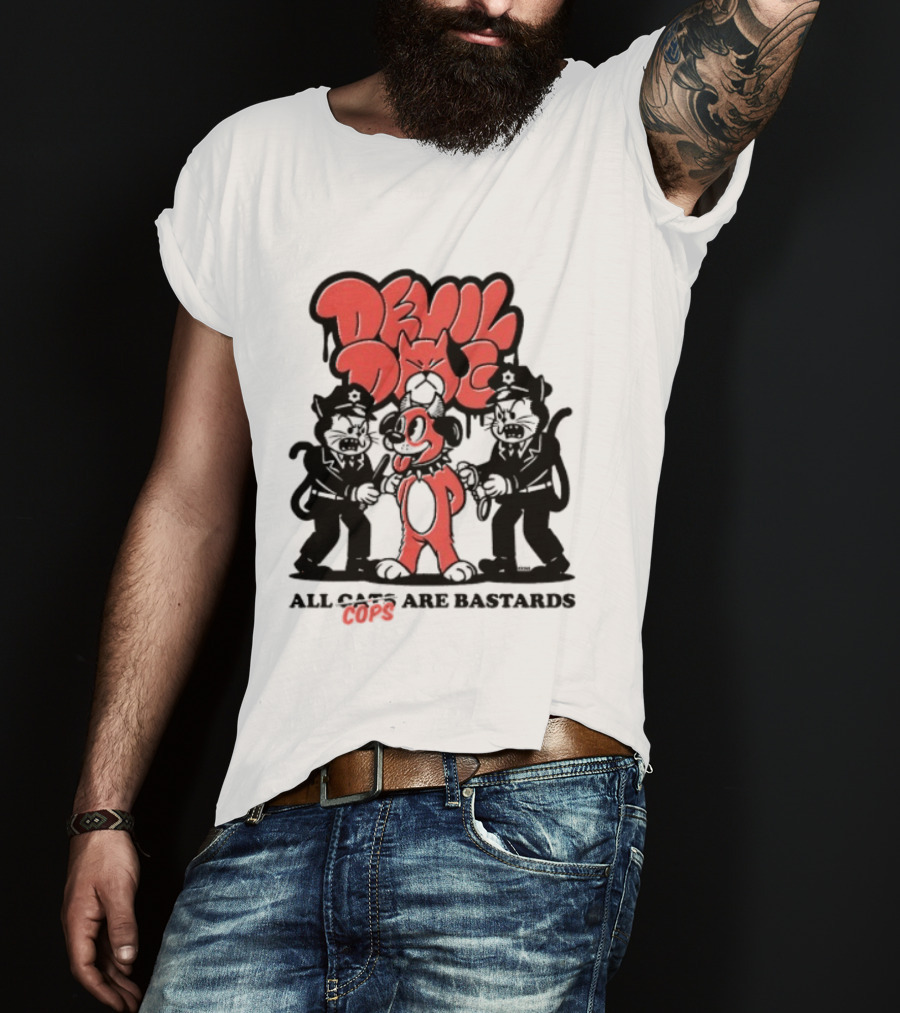 Devil Dog All Cats Are Bastards ACAB Bold Red Black T-Shirt