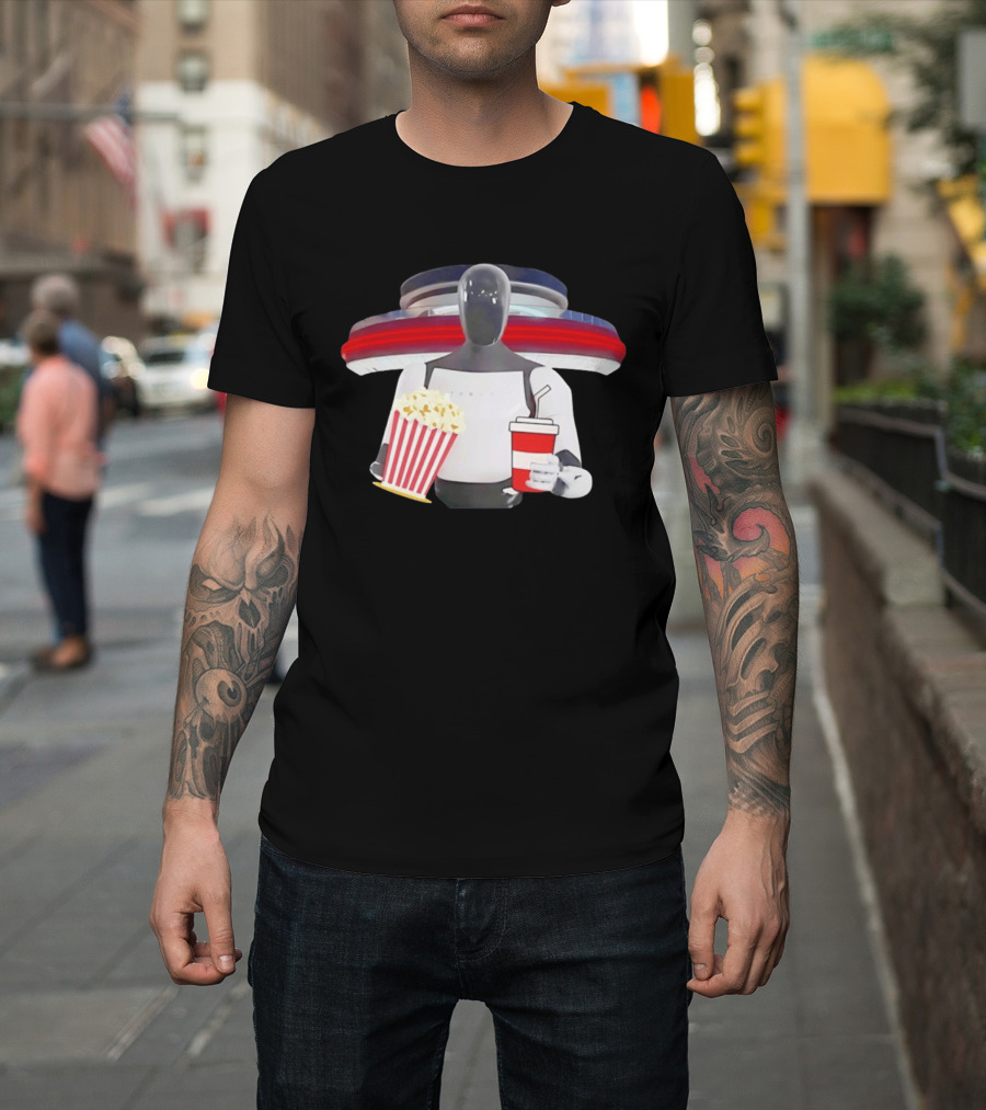 Tesla Robot With Popcorn And Drink At Retro Diner T-Shirt