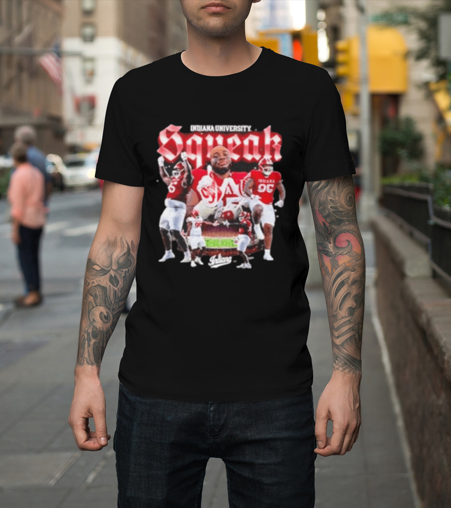 Indiana University Squeak Collage Featuring Indiana 96 Football Player In Red Uniform T-Shirt
