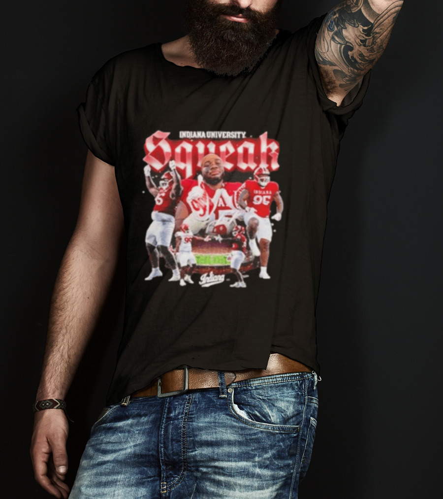 Indiana University Squeak Collage Featuring Indiana 96 Football Player In Red Uniform T-Shirt
