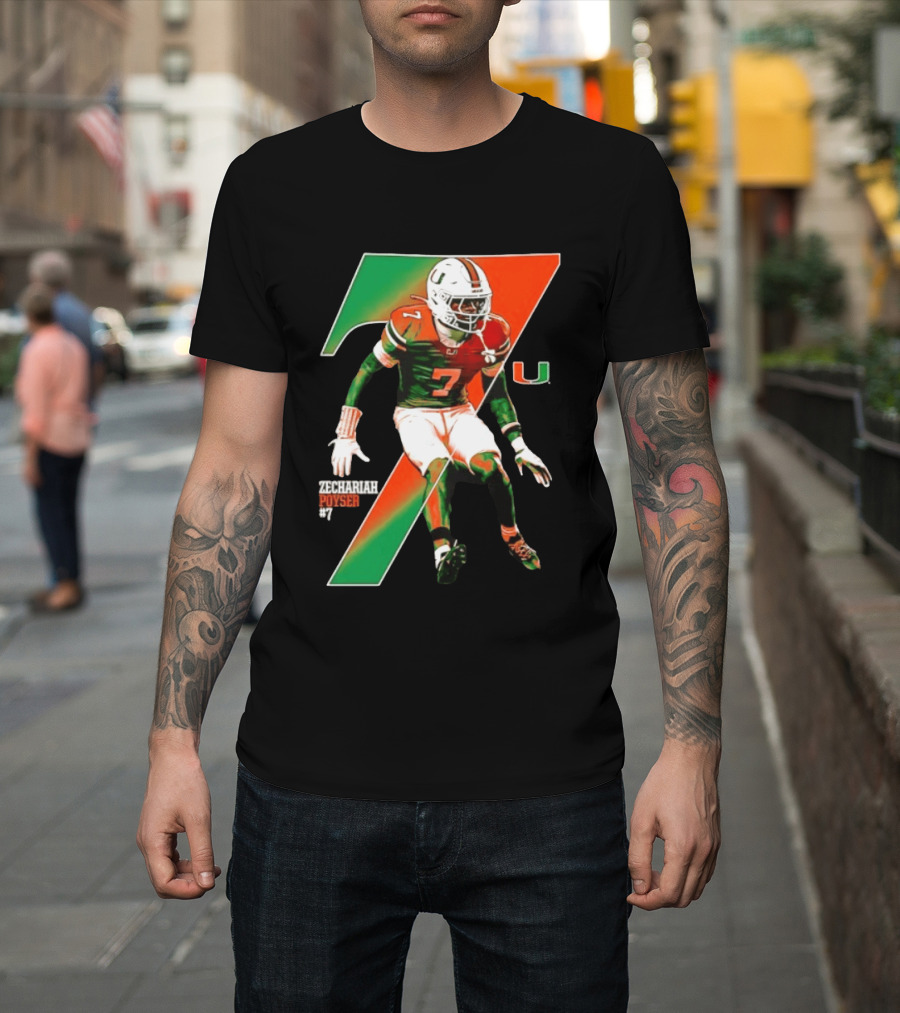 Zechariah Poyser 7 Miami Hurricanes NCAA Football Player T-Shirt