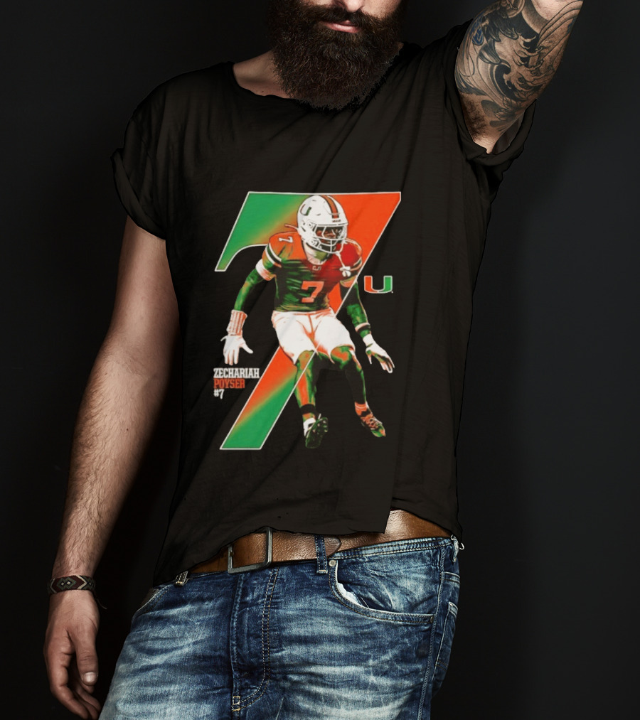 Zechariah Poyser 7 Miami Hurricanes NCAA Football Player T-Shirt