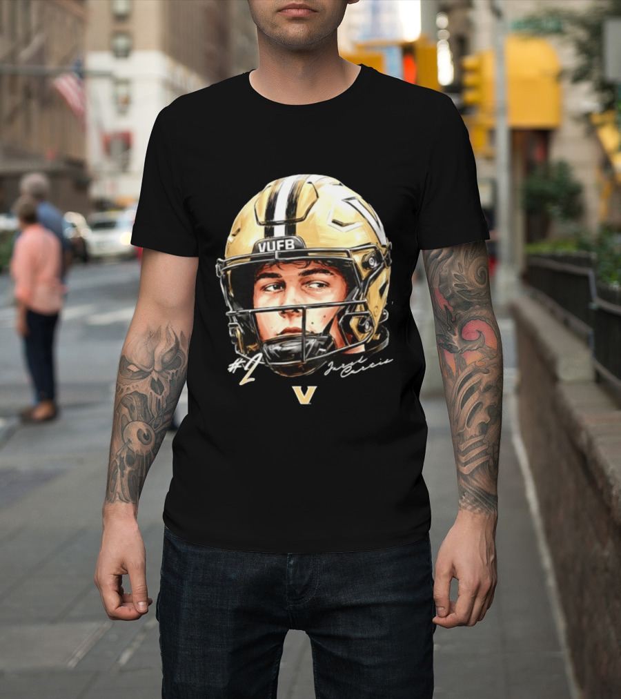 Jared Curtis 2 VUFB Vanderbilt Football Helmet T-Shirt