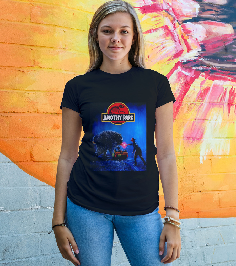 Jimothy Park Dinosaur Adventure Lampoon With Bear Scene T-Shirt