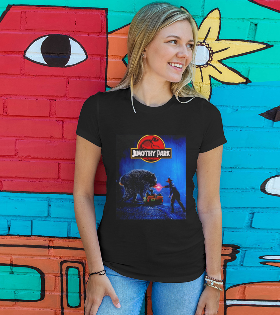 Jimothy Park Dinosaur Adventure Lampoon With Bear Scene T-Shirt