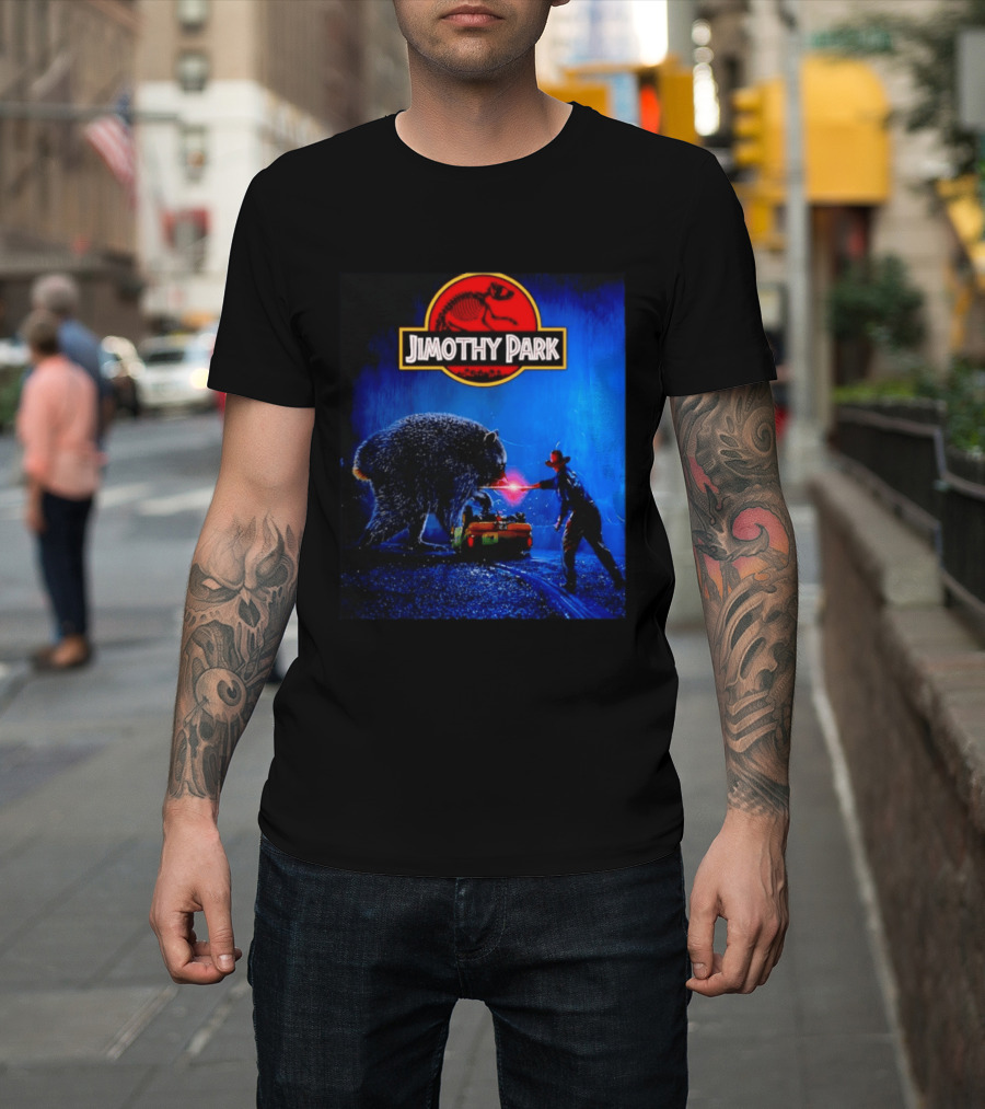 Jimothy Park Dinosaur Adventure Lampoon With Bear Scene T-Shirt