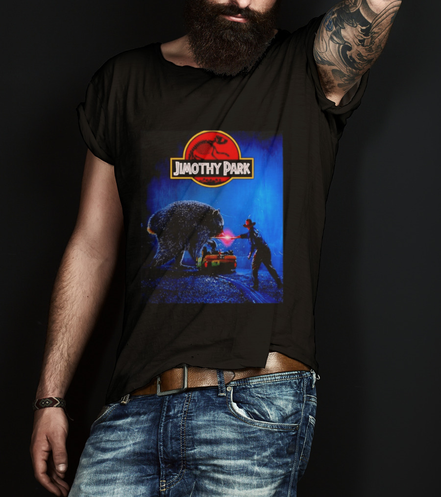 Jimothy Park Dinosaur Adventure Lampoon With Bear Scene T-Shirt
