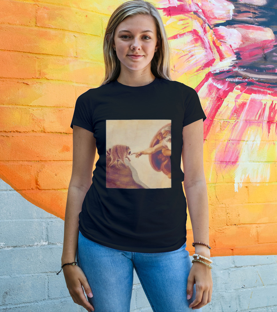 Jimothy Raccoon And The Creation Of Adam Renaissance Mashup T-Shirt