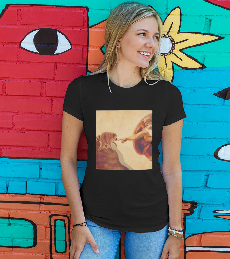 Jimothy Raccoon And The Creation Of Adam Renaissance Mashup T-Shirt