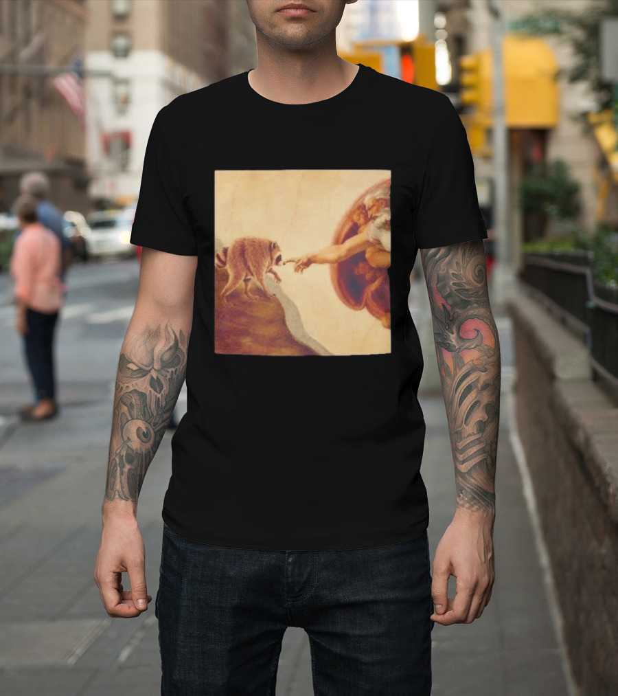 Jimothy Raccoon And The Creation Of Adam Renaissance Mashup T-Shirt
