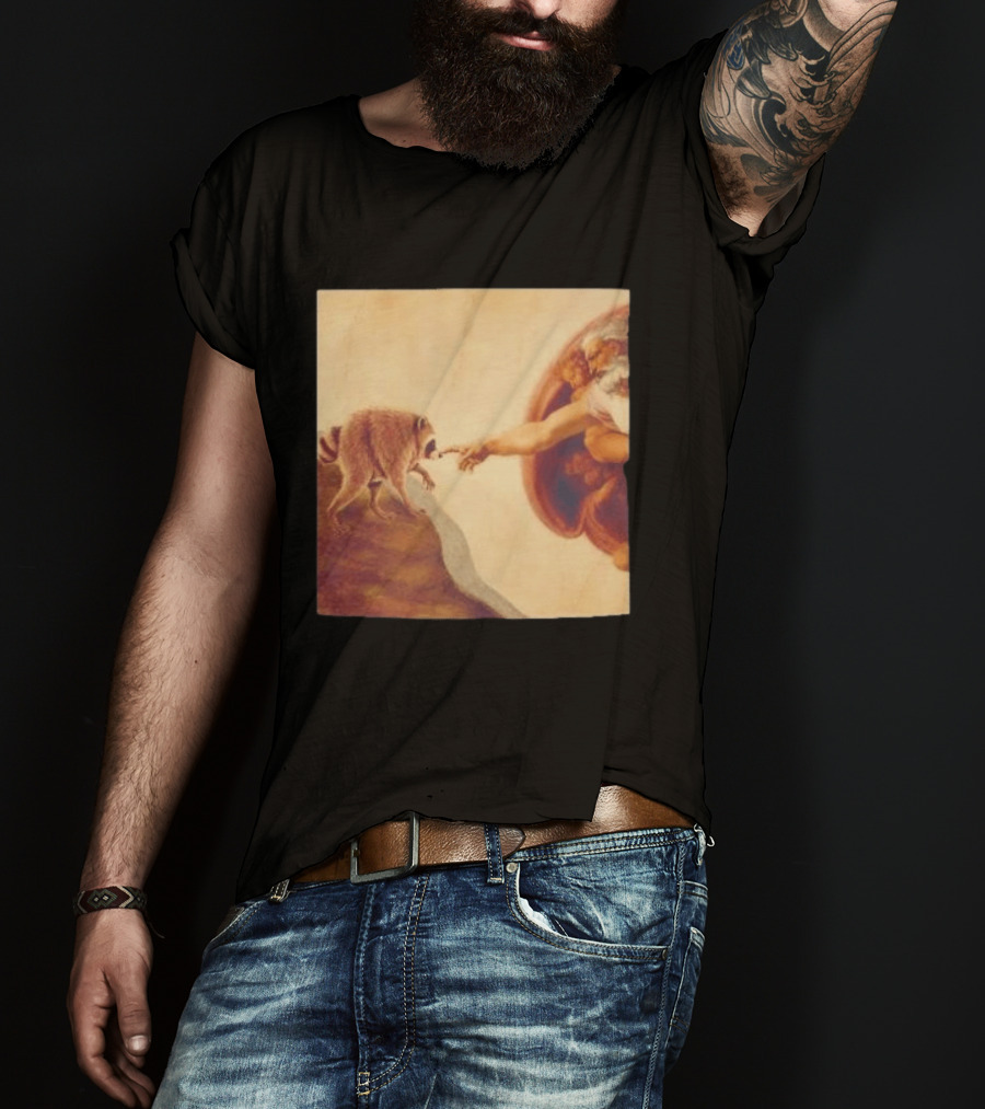 Jimothy Raccoon And The Creation Of Adam Renaissance Mashup T-Shirt