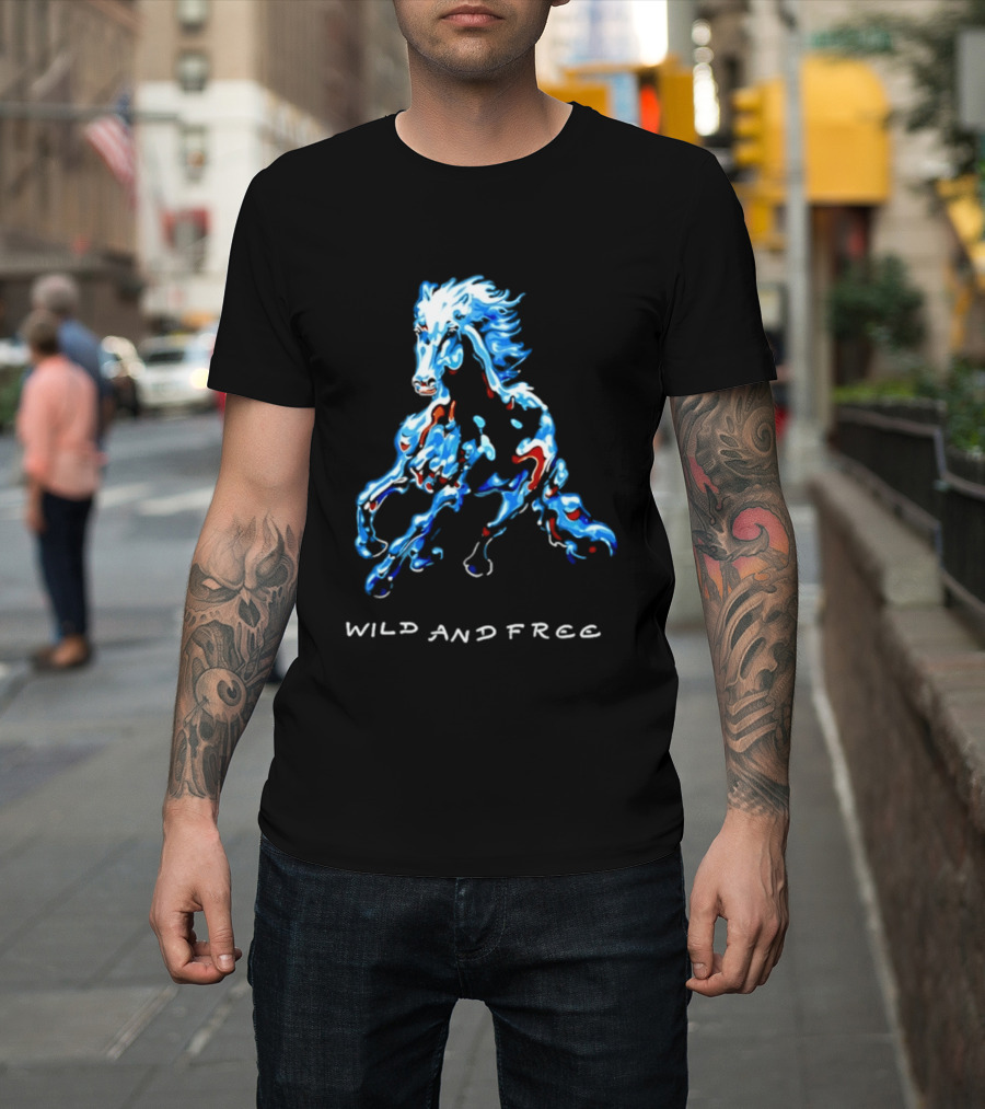 Wild Horse Wild And Free Blue Red Watercolor T-Shirt