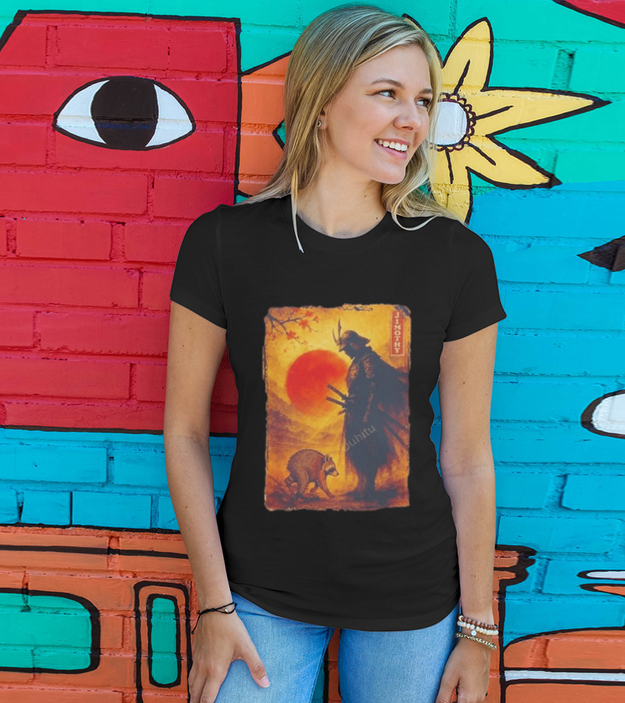 Jimothy Samurai Warrior And Raccoon Japanese Sunset T-Shirt