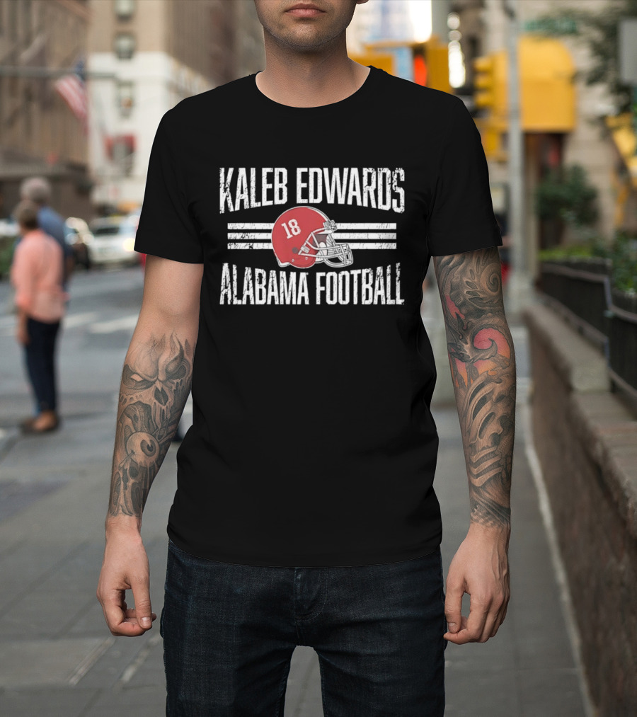 Kaleb Edwards 18 Alabama Football Helmet Hero T-Shirt