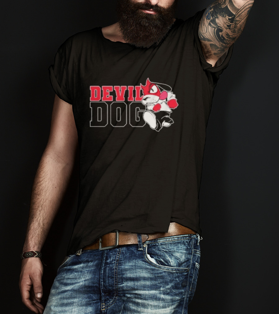 Devil Dog Cartoon Red And White T-Shirt