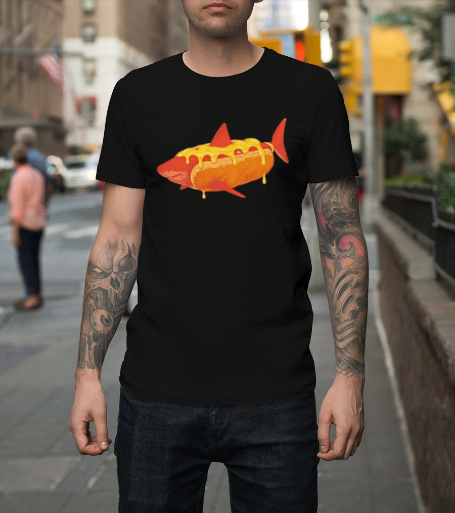 Hot Dog Shark With Melting Cheese Drizzle T-Shirt