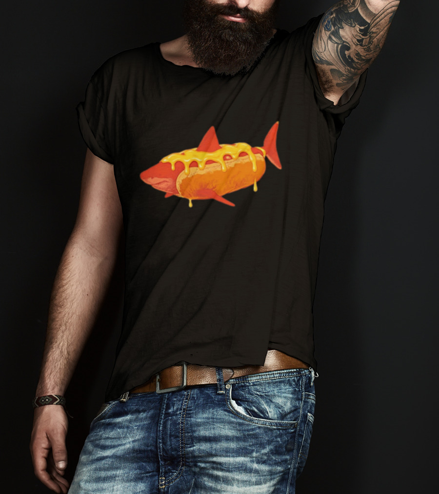Hot Dog Shark With Melting Cheese Drizzle T-Shirt