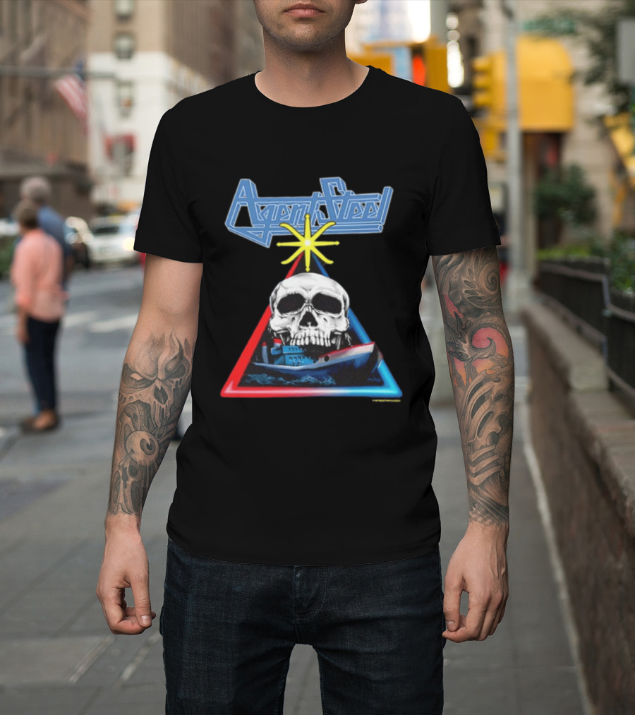 Agent Steel The Road To Atlantis Tour 1987 Skull Ship London Hamburg Two Sided T-Shirt