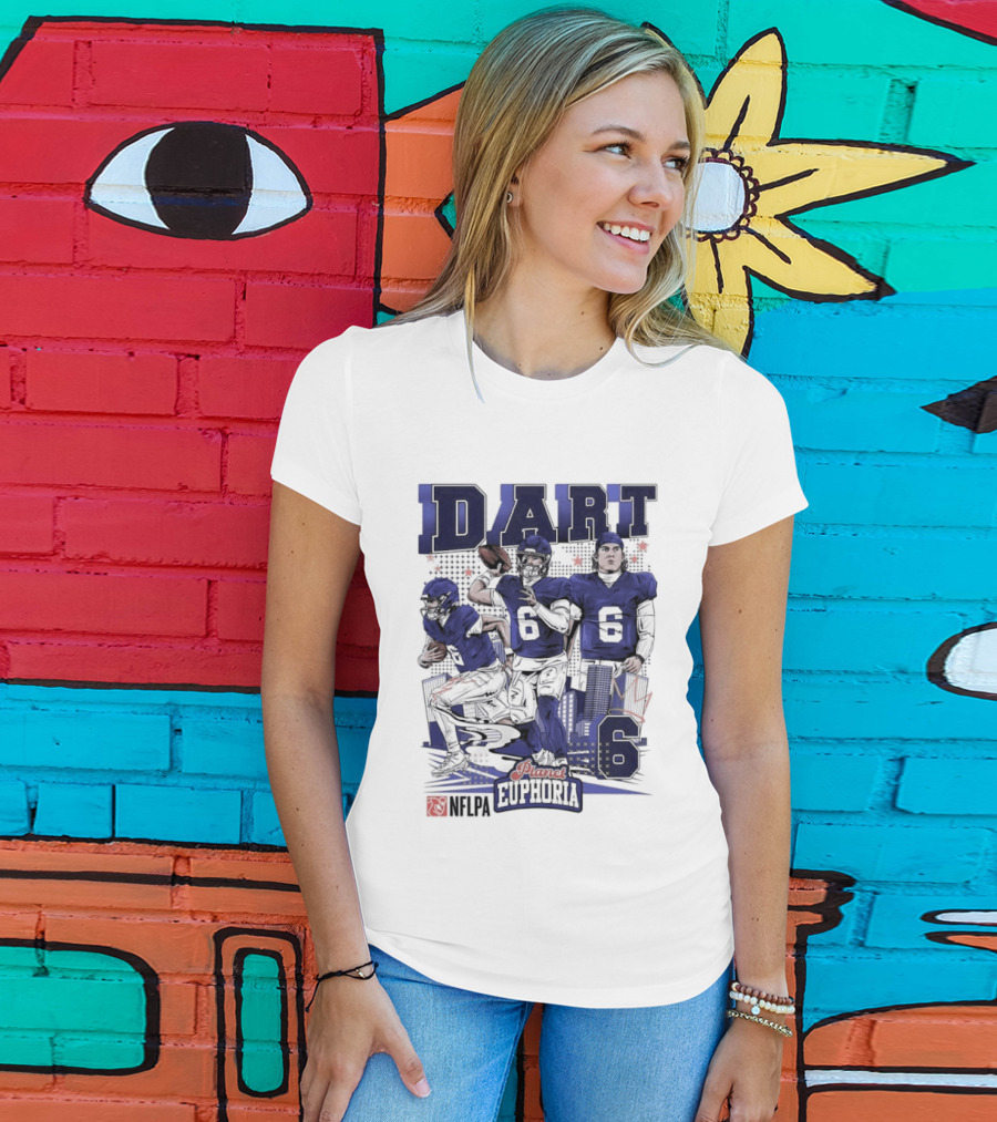 Jaxson Dart #6 New York Giants Football Comic Superpower Quarterback T-Shirt