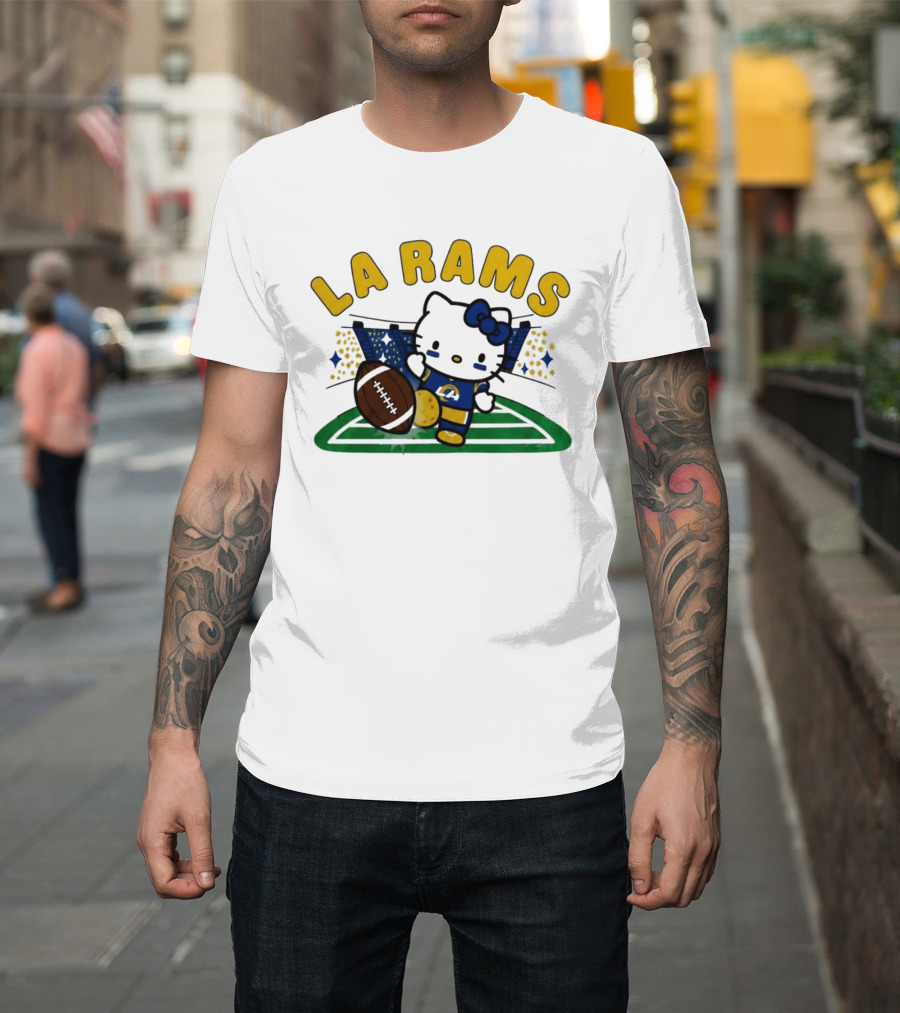 LA Rams Hello Kitty Football Kicking Stadium Scene T-Shirt